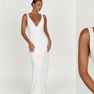 Meshki floor length white backless dress